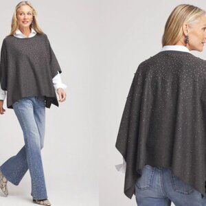 NWT Chico's Dark Gray Embellished Cashmere Blend Poncho Sweater L/XL